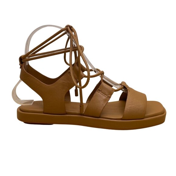 Vince Women’s Tan Leather Stylish Open-Toe Design Lace-Up Sandals Size 5.5M - Picture 1 of 9